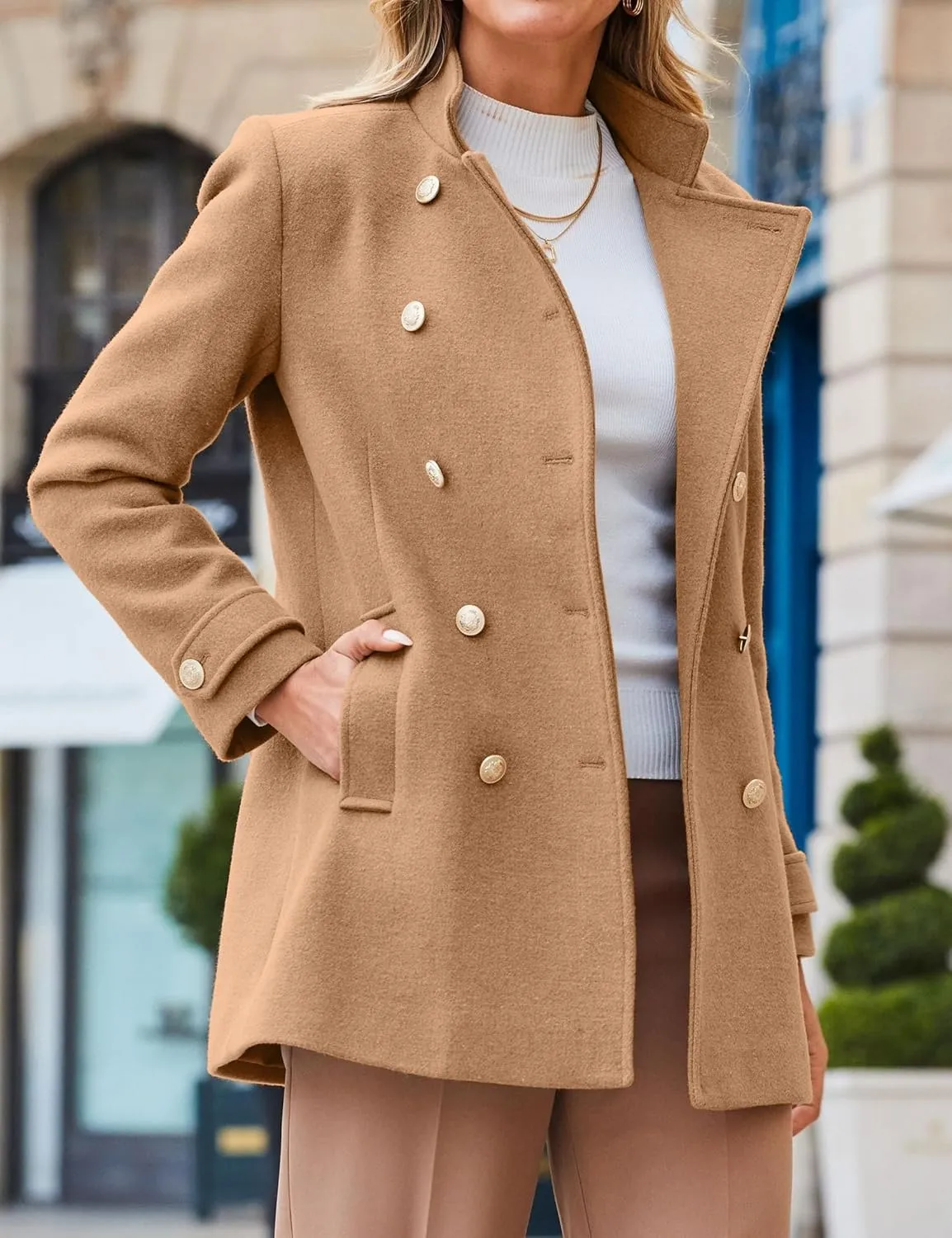 IDEALSANXUN Womens Fall Winter Peacoat Wool Coat Double Breasted Blazer Jacket Trench Coat