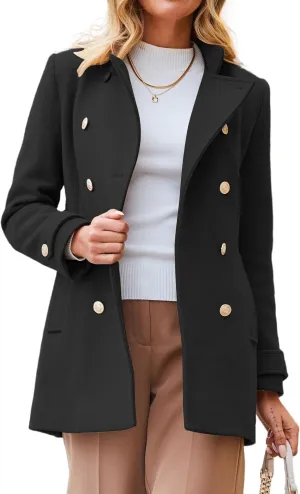 IDEALSANXUN Womens Fall Winter Peacoat Wool Coat Double Breasted Blazer Jacket Trench Coat