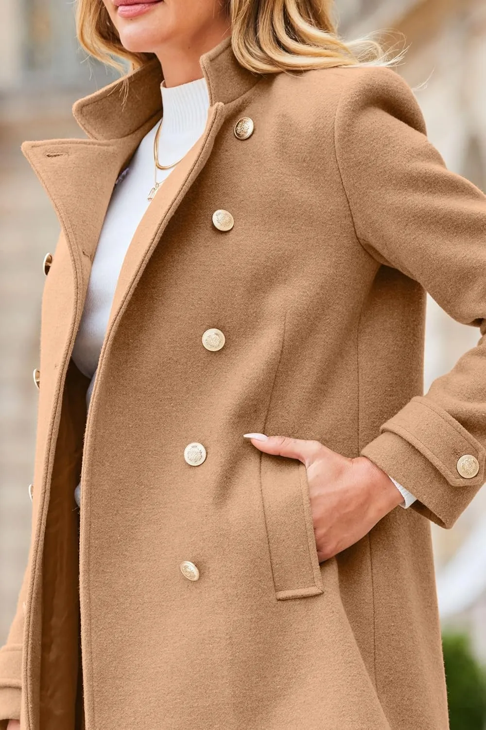 IDEALSANXUN Womens Fall Winter Peacoat Wool Coat Double Breasted Blazer Jacket Trench Coat