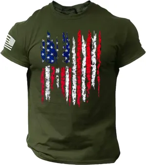 Independence Day Shirt Mens Round Neck Short Sleeve Workout USA Flag Shirts Mens USA Distressed Flag Tee Shirts