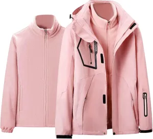 Jackets for Women 2 Piece Waterproof Windproof Outdoor Snow Mountain Jacket Loose Athletic Coat with Removable Hood