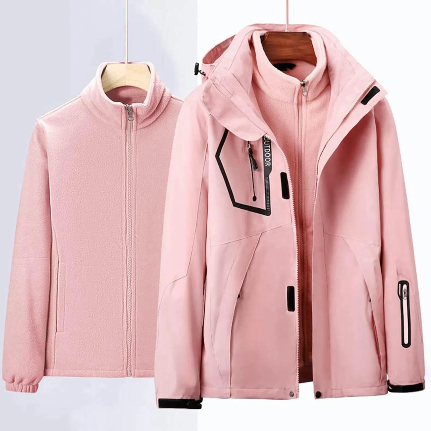 Jackets for Women 2 Piece Waterproof Windproof Outdoor Snow Mountain Jacket Loose Athletic Coat with Removable Hood