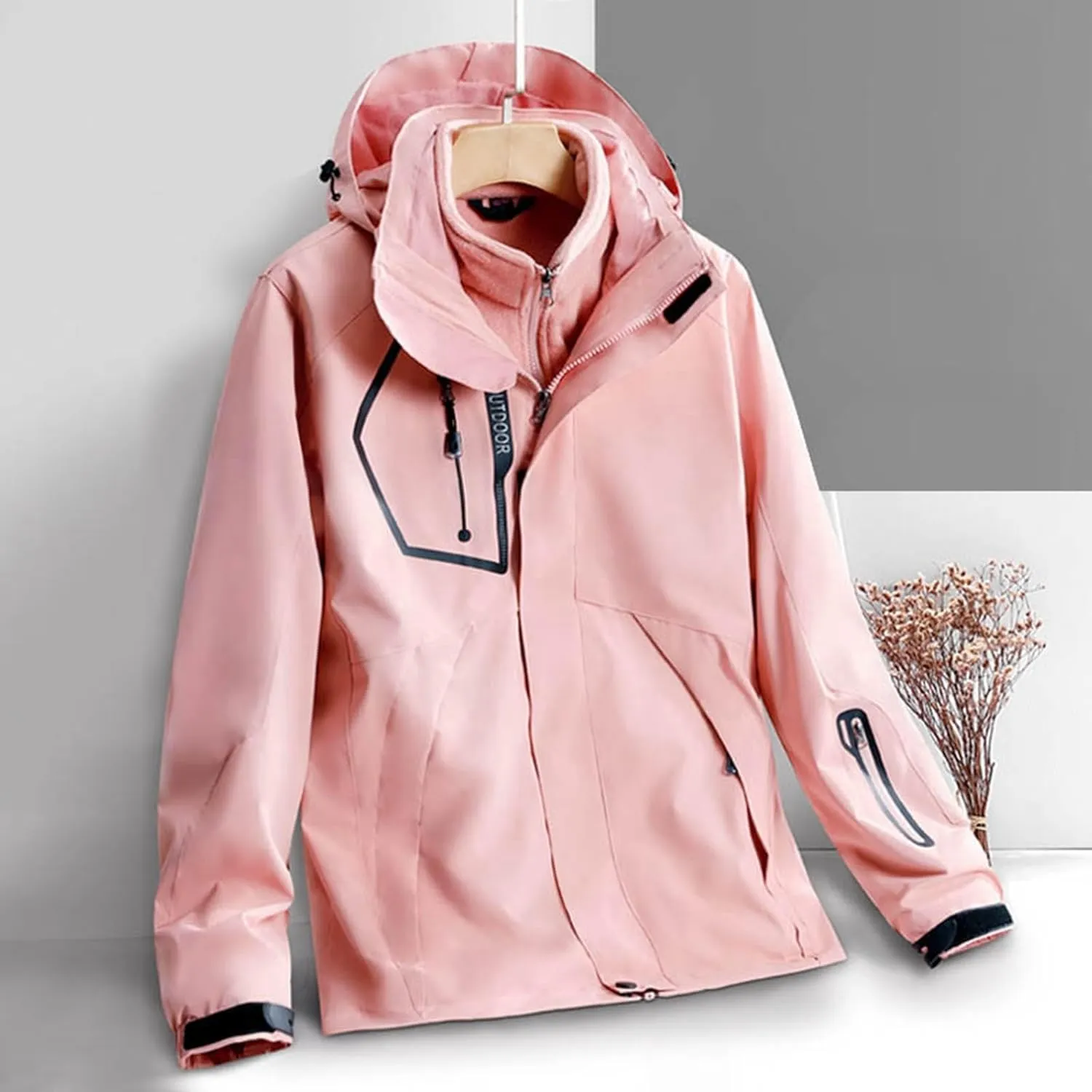 Jackets for Women 2 Piece Waterproof Windproof Outdoor Snow Mountain Jacket Loose Athletic Coat with Removable Hood