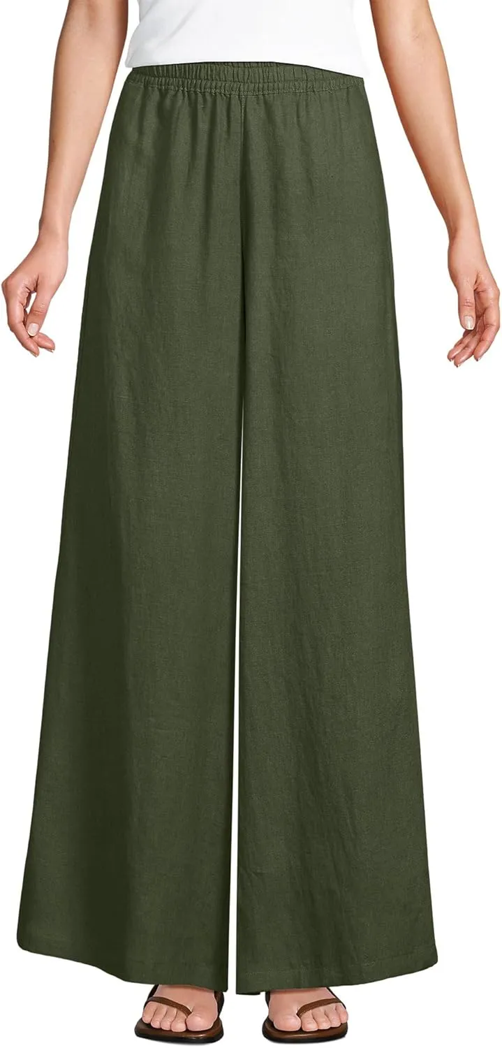 Lands' End Women's Linen High Rise Palazzo Pants