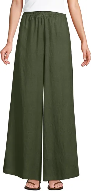 Lands' End Women's Linen High Rise Palazzo Pants
