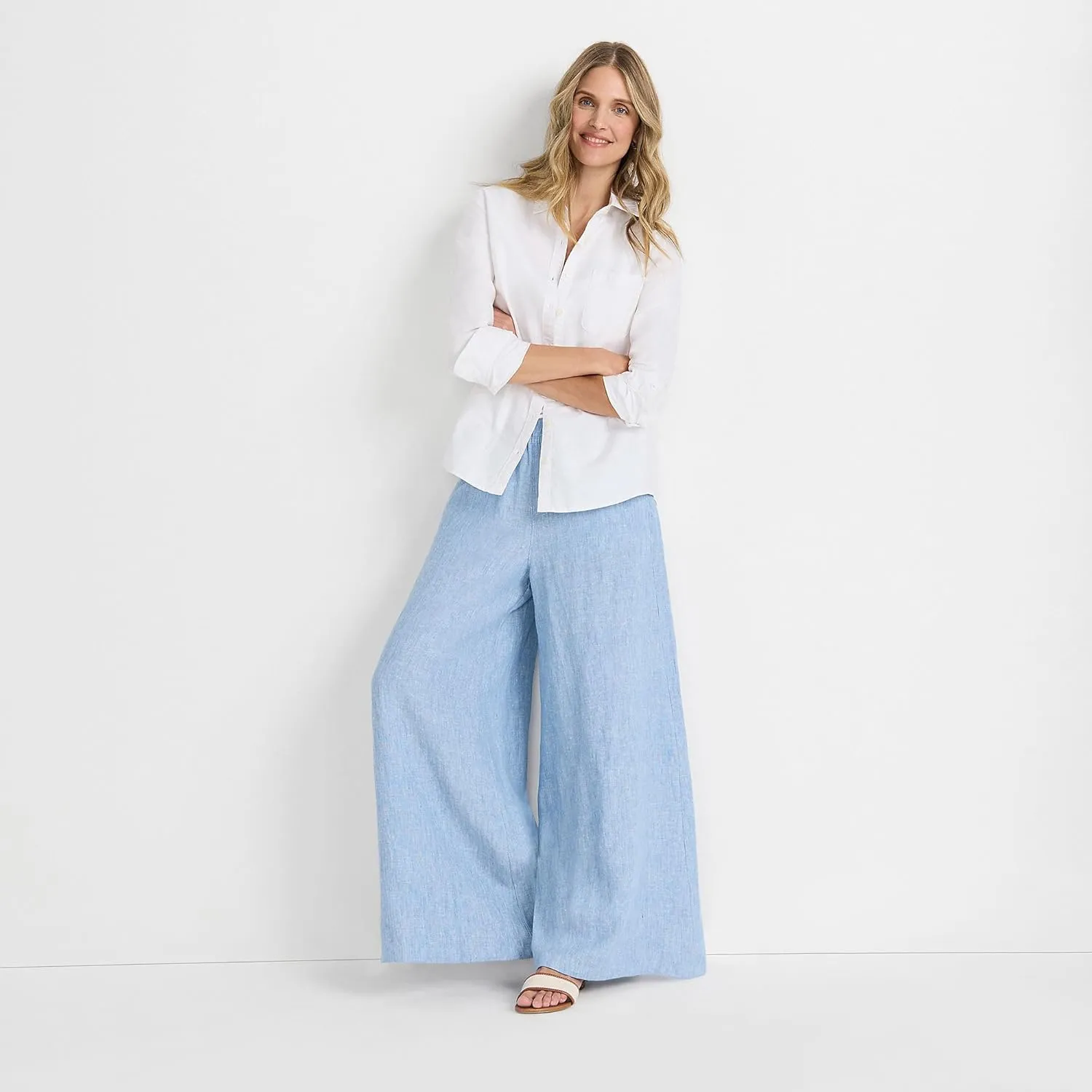 Lands' End Women's Linen High Rise Palazzo Pants