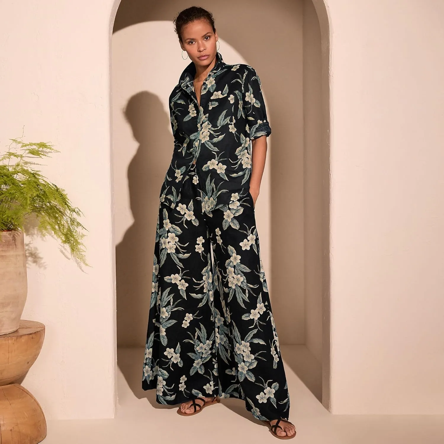 Lands' End Women's Linen High Rise Palazzo Pants