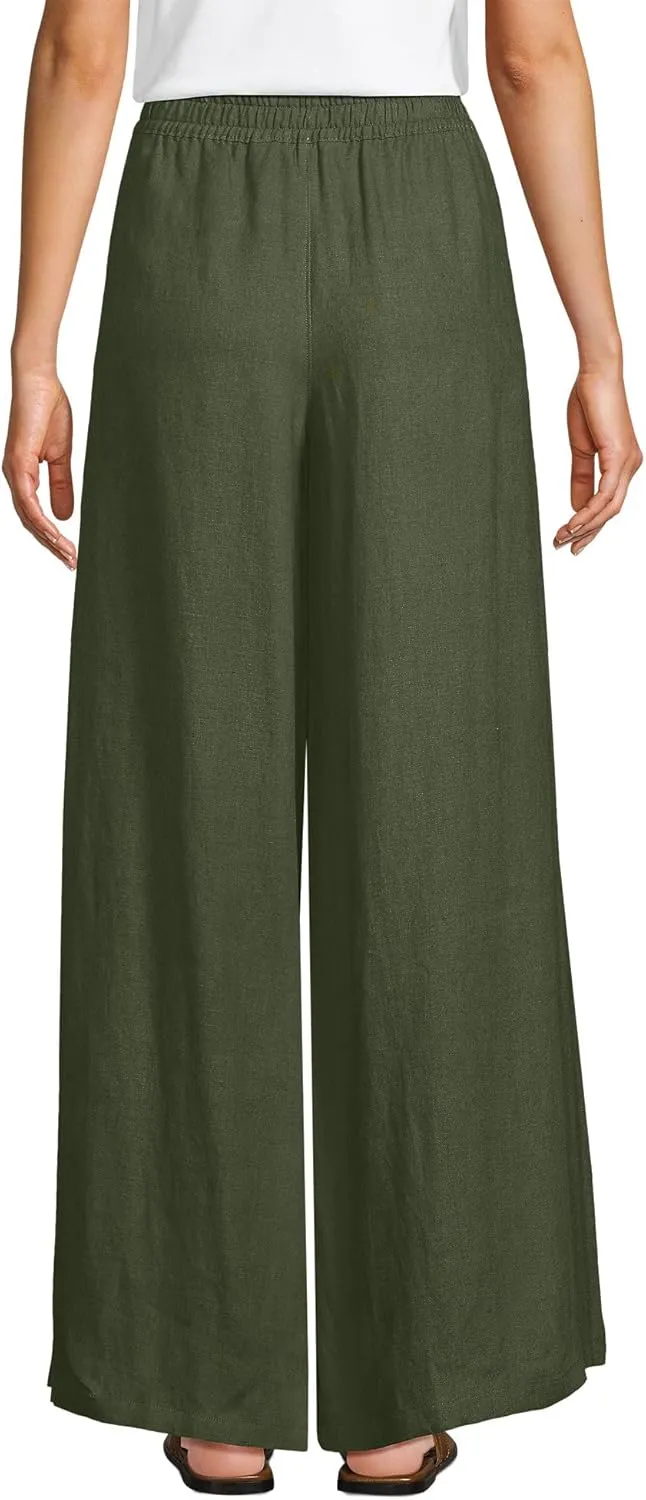 Lands' End Women's Linen High Rise Palazzo Pants