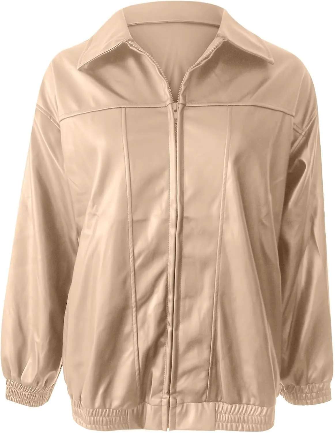 Leather Jackets for Women Long Sleeve Lapel Full Zip Lightweight Jacket Loose Fit Casual Windbreaker Athletic Jacket