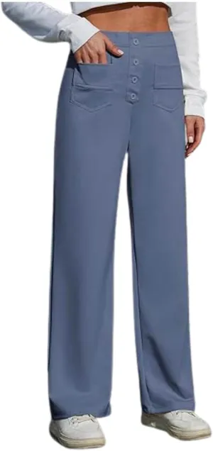 Leggings Flare Women's Work Pants High Elastic Waisted Trousers Straight Wide Leg Pants Button Women Casual Work