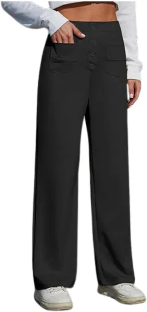 Leggings Flare Women's Work Pants High Elastic Waisted Trousers Straight Wide Leg Pants Button Women Casual Work