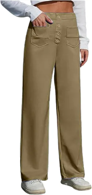 Leggings Flare Women's Work Pants High Elastic Waisted Trousers Straight Wide Leg Pants Button Women Casual Work