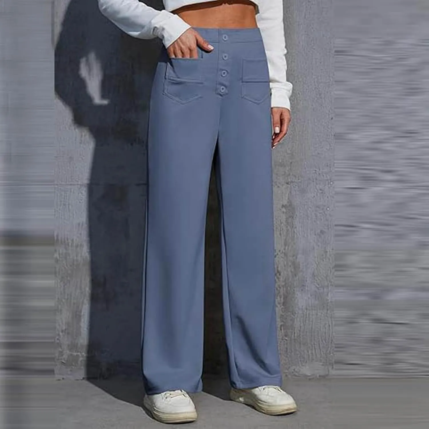Leggings Flare Women's Work Pants High Elastic Waisted Trousers Straight Wide Leg Pants Button Women Casual Work