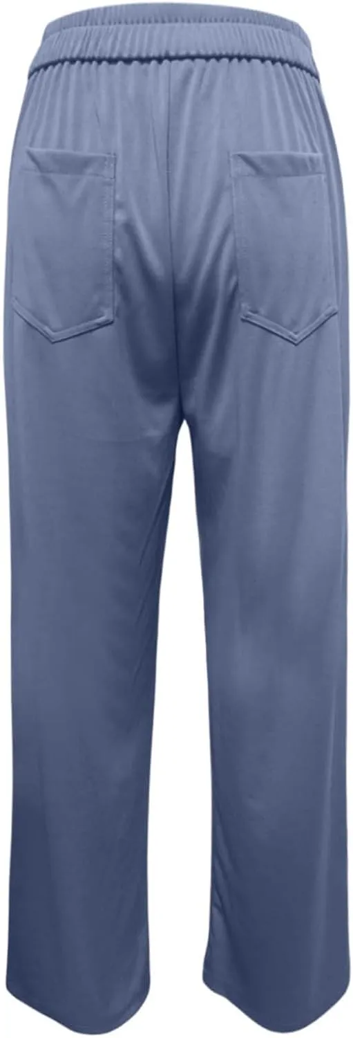 Leggings Flare Women's Work Pants High Elastic Waisted Trousers Straight Wide Leg Pants Button Women Casual Work
