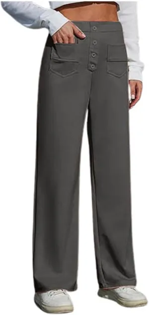 Leggings Flare Women's Work Pants High Elastic Waisted Trousers Straight Wide Leg Pants Button Women Casual Work