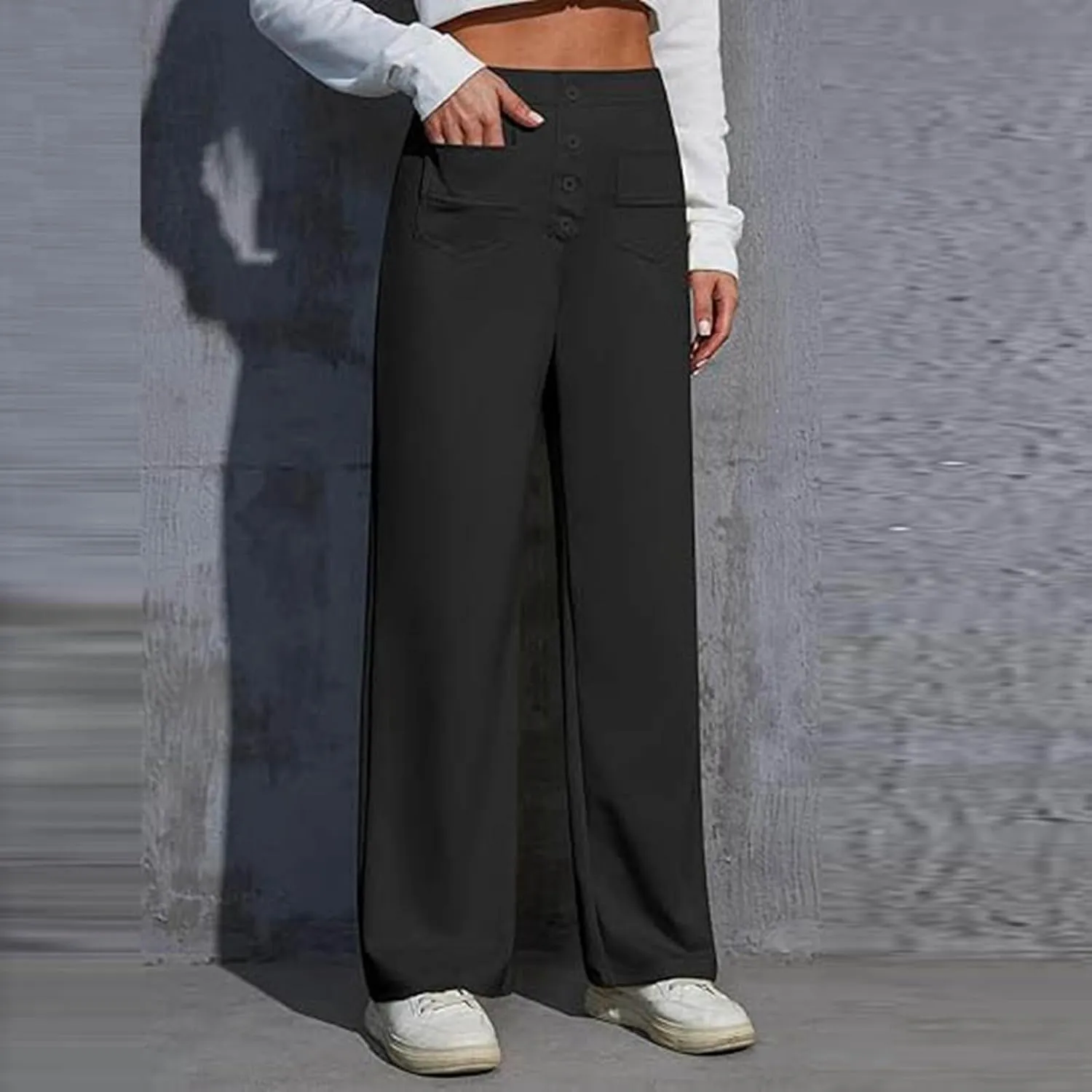 Leggings Flare Women's Work Pants High Elastic Waisted Trousers Straight Wide Leg Pants Button Women Casual Work