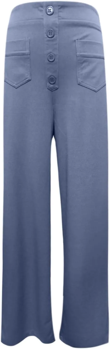 Leggings Flare Women's Work Pants High Elastic Waisted Trousers Straight Wide Leg Pants Button Women Casual Work