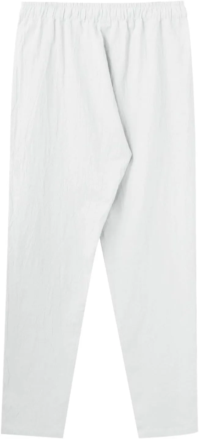 Linen Pants Men,Mens Casual Pants Lightweight Drawstring Beach Pants Elastic Waist Linen Pants Loose Beach Pants