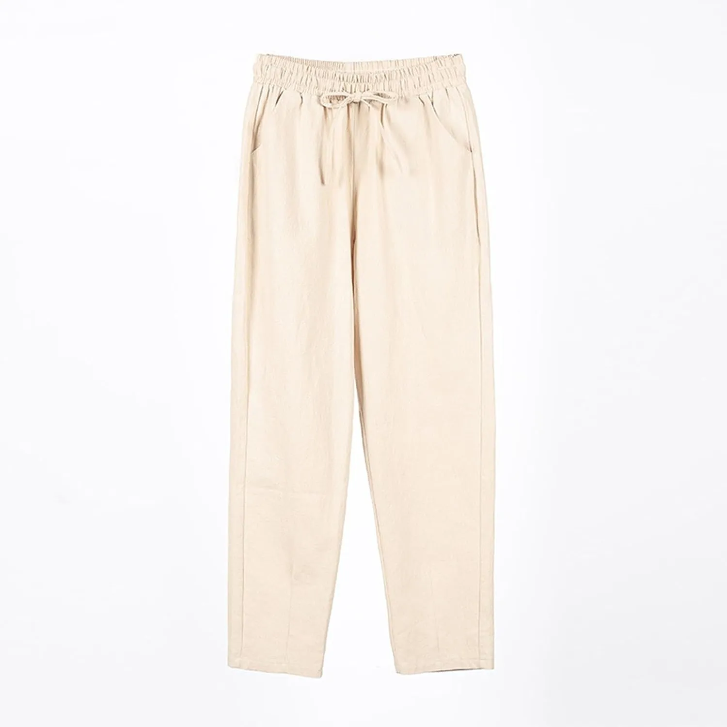 Linen Pants Women Casual Wide Leg Elastic Drawstring Pants Women Comfy Lounge Summer Beach Trousers with Pockets