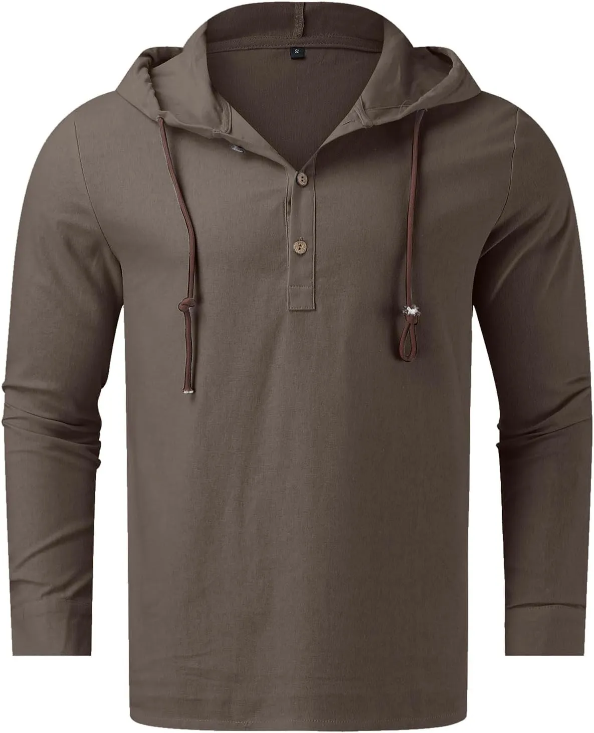 Linen Shirts for Men Lightweight Button Up Long Sleeve Shirts with Hood Casual Basic Loose Fit Breathable Boho Beach Shirt