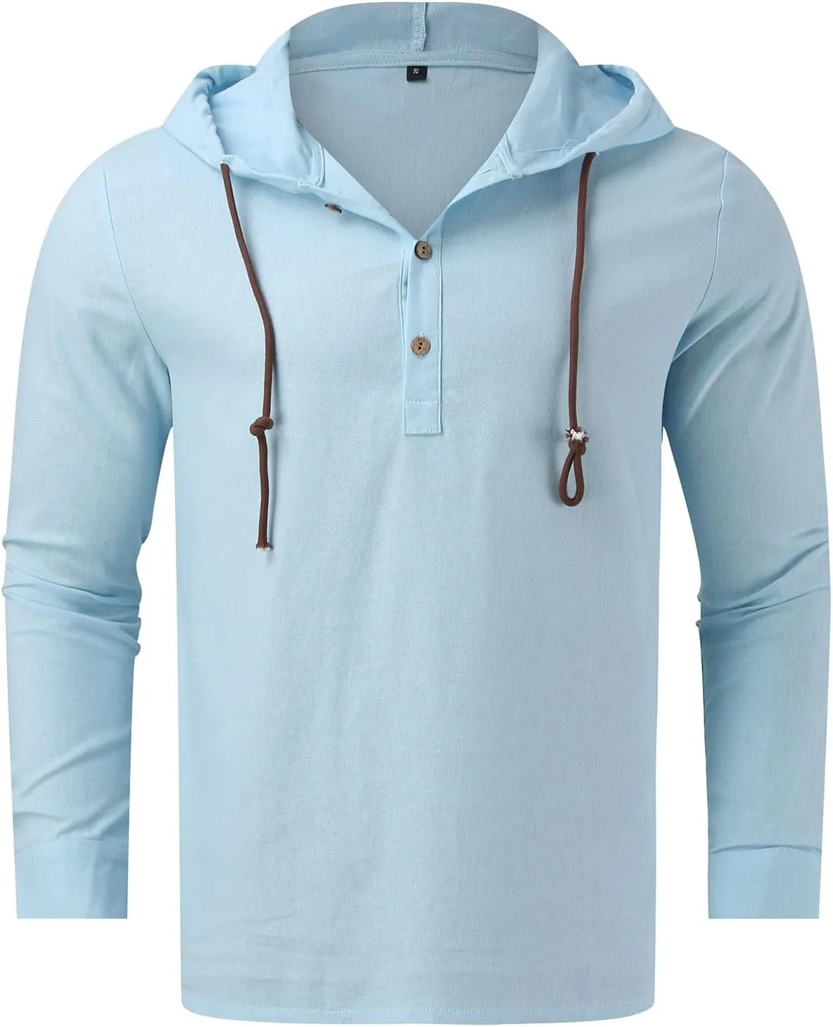 Linen Shirts for Men Lightweight Button Up Long Sleeve Shirts with Hood Casual Basic Loose Fit Breathable Boho Beach Shirt