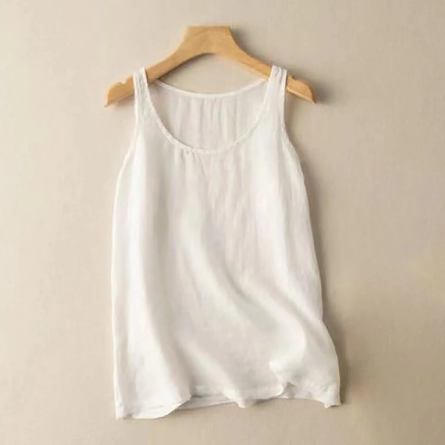 Linen Tank Tops for Women 2024 Summer Vacation Lounge Tees Loose Fit Sleeveless Scoop Neck Shirts Lightweight Tshirts