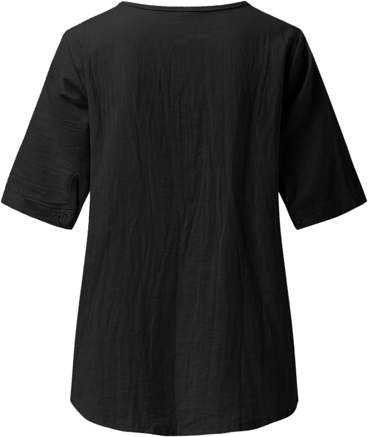 Linen Tops for Women Boho Short Sleeve Tops Notch V Neck Loose Fit T-Shirt Embroidered Blouse