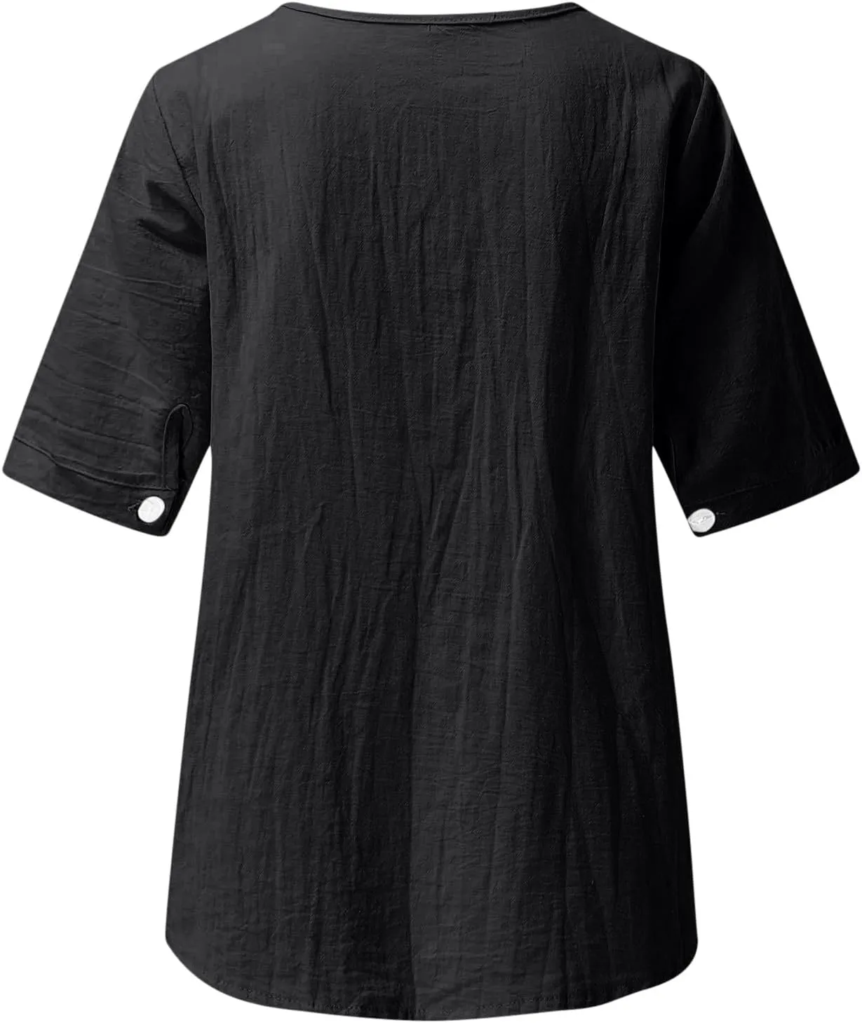 Linen Tops for Women Boho Short Sleeve Tops Notch V Neck Loose Fit T-Shirt Embroidered Blouse