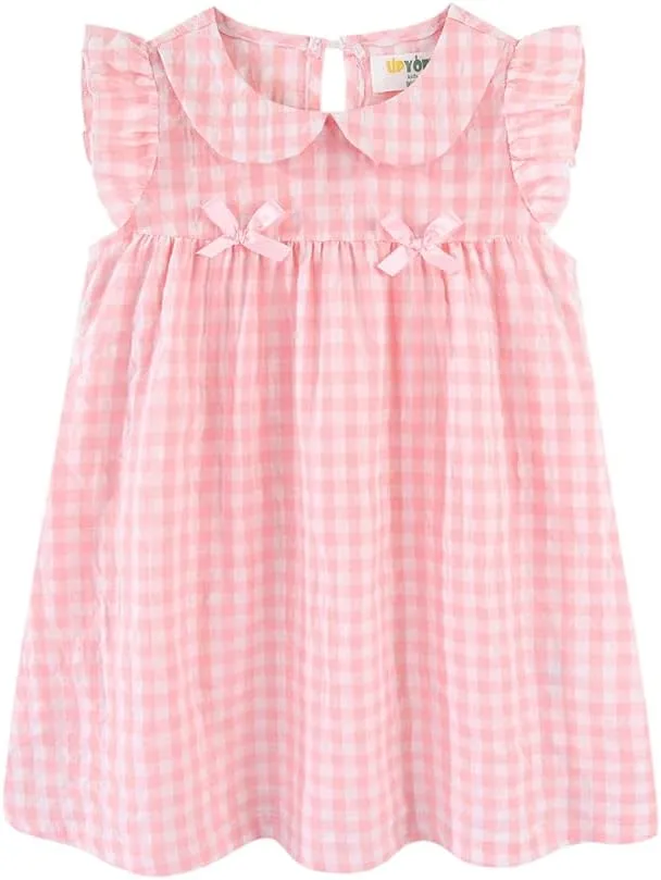 Little Girls Dresses Short Sleeve Cotton Plaid Kids Summer Dress
