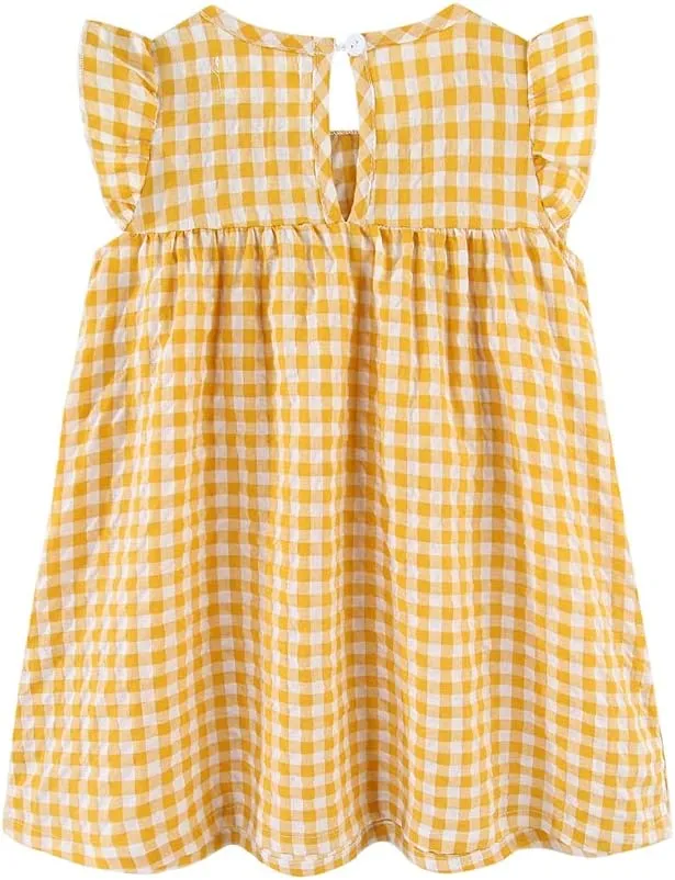 Little Girls Dresses Short Sleeve Cotton Plaid Kids Summer Dress