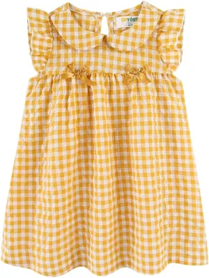 Little Girls Dresses Short Sleeve Cotton Plaid Kids Summer Dress