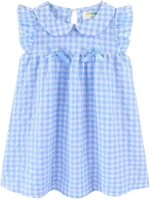 Little Girls Dresses Short Sleeve Cotton Plaid Kids Summer Dress