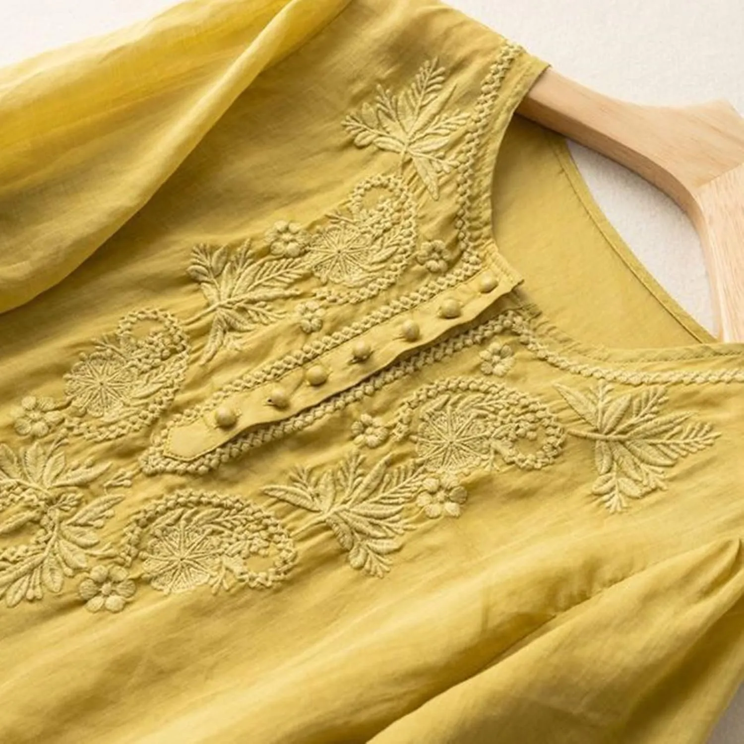 Lmdudan 2025 Boho Embroidered Tops for Women Cotton Linen Peasant Blouses Summer Short Sleeve Bohemian Shirts Tees Tunics