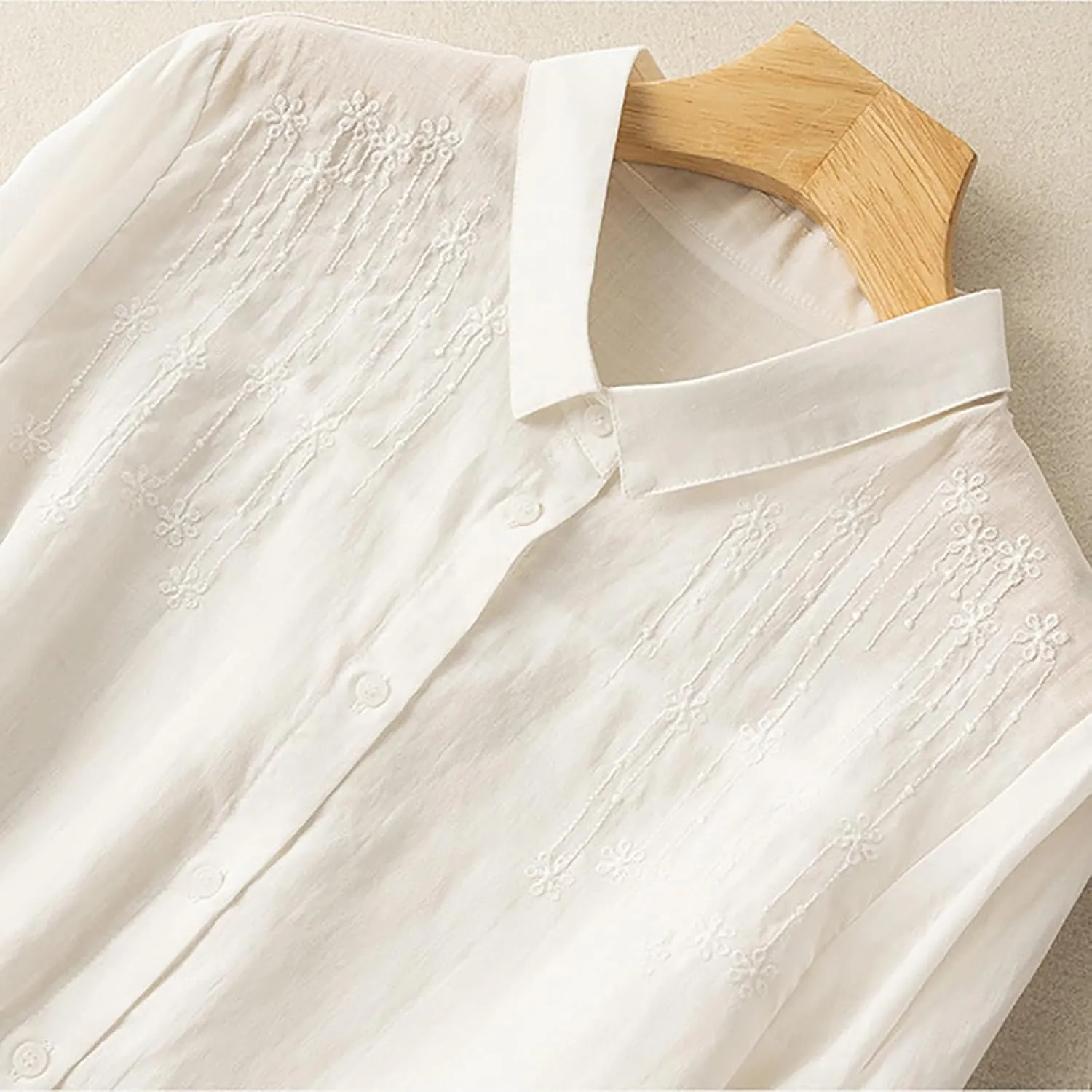 Lmdudan Women 3/4 Sleeve Cotton Linen Tops Fashion Solid Color Lapel Tees Shirts Casual Comfy Button Blouses 2024 Summer