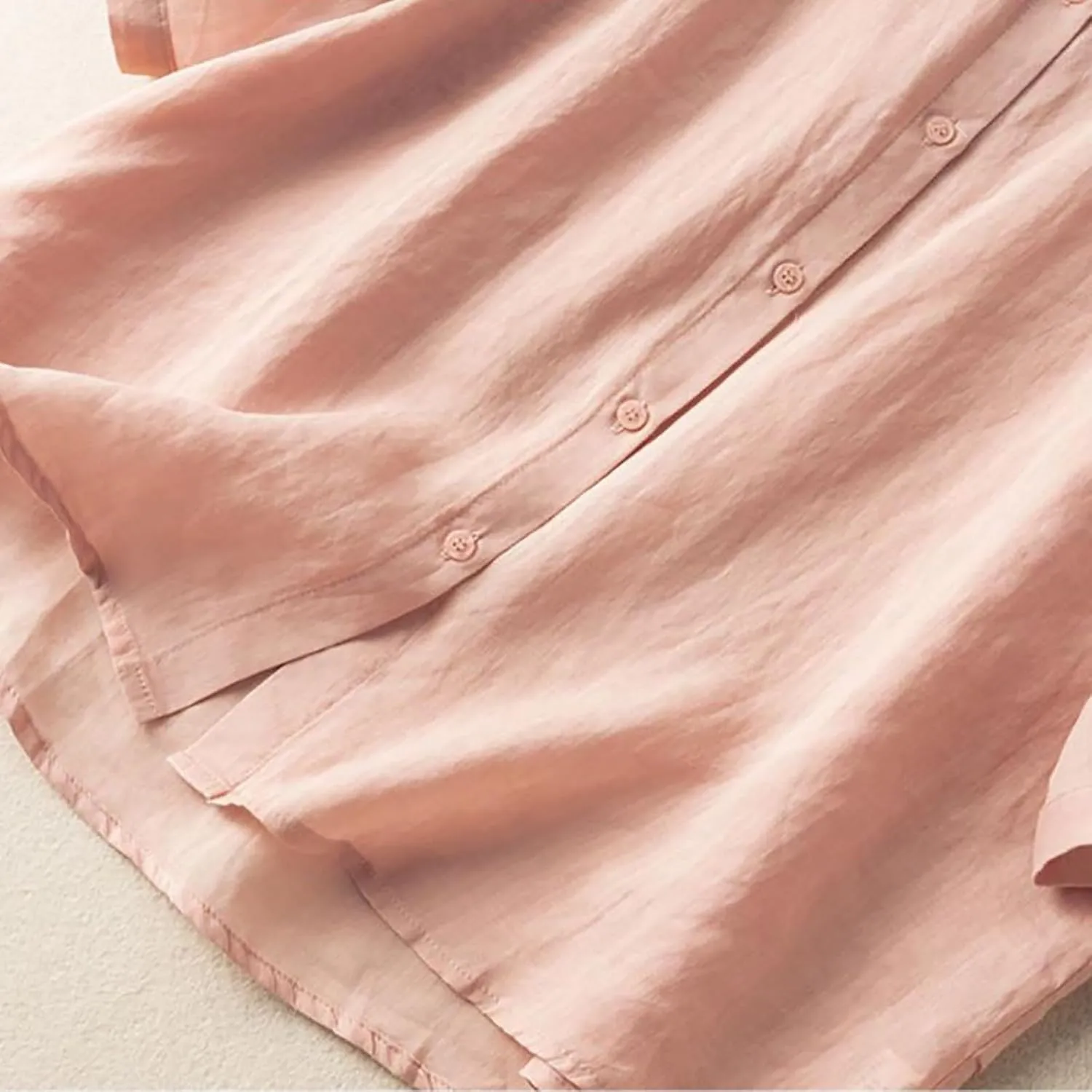 Lmdudan Women 3/4 Sleeve Cotton Linen Tops Fashion Solid Color Lapel Tees Shirts Casual Comfy Button Blouses 2024 Summer