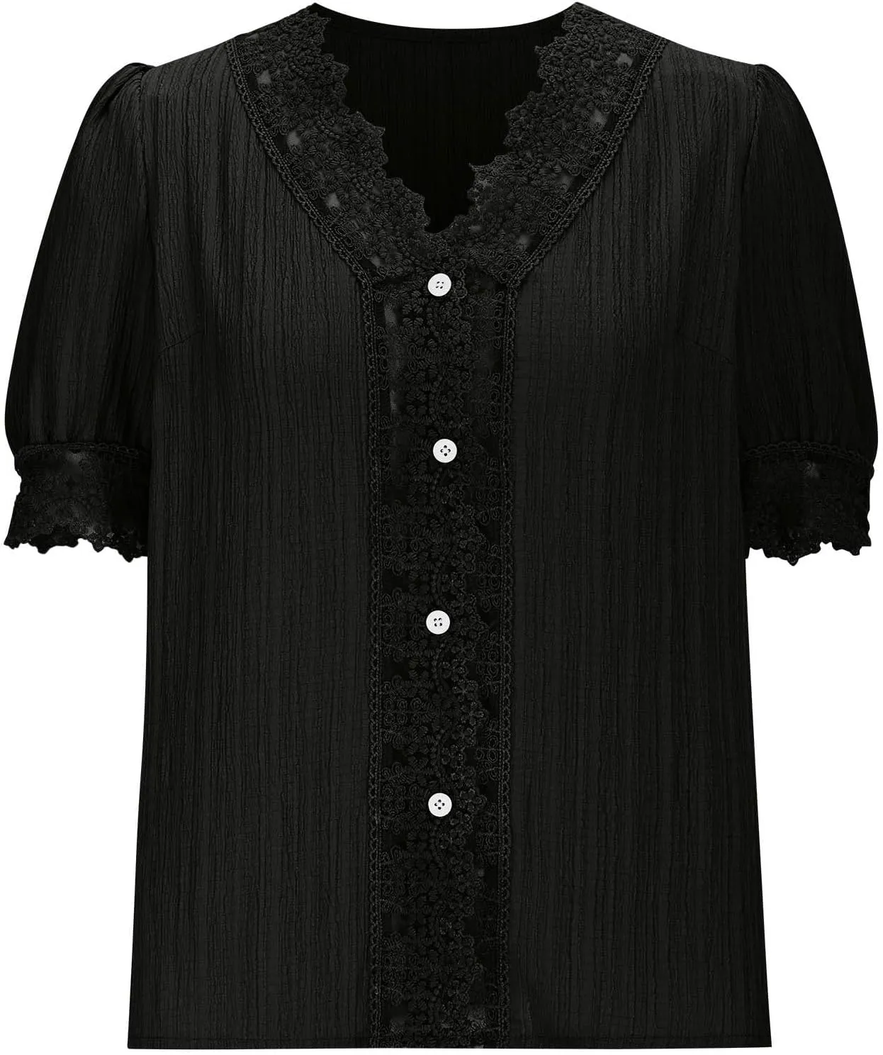 Lmdudan Womens Dressy Casual Blouse Short Puff Sleeve V Neck Lace Tops 2025 Summer Trendy Cute Ladies Business Work Shirts