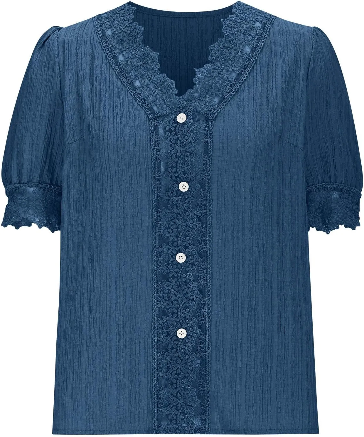 Lmdudan Womens Dressy Casual Blouse Short Puff Sleeve V Neck Lace Tops 2025 Summer Trendy Cute Ladies Business Work Shirts
