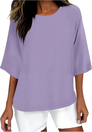 Lmdudan Women's Oversized T Shirts Plus Size 3/4 Sleeve Cotton Linen Shirt Casual Loose Fit Basic Tee Tops Blouses Tunics