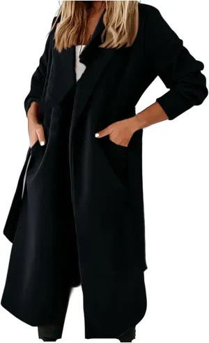 Long Jacket for Women Plus Size Solid Color Elegant Woolen Coat Lapel Open Front Loose Fit Long Sleeve Cardigans Coat