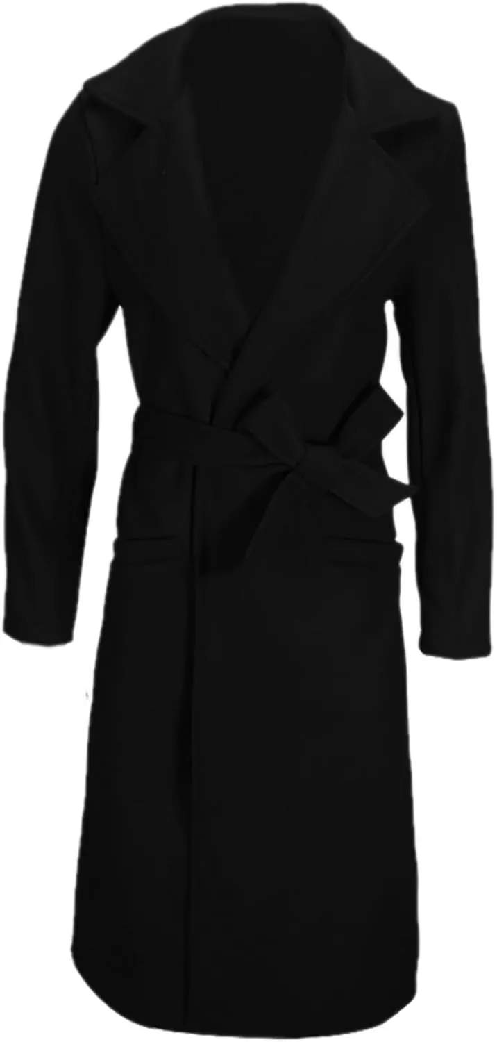 Long Jacket for Women Plus Size Solid Color Elegant Woolen Coat Lapel Open Front Loose Fit Long Sleeve Cardigans Coat
