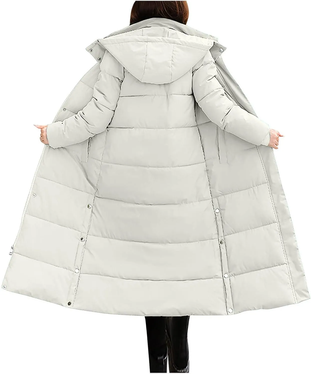 Long Puffer Coat Women with Hood Full Zip Puffer Jacket Padded Down Jacket Quilted Insulated Jacket Fashion Winter Coat