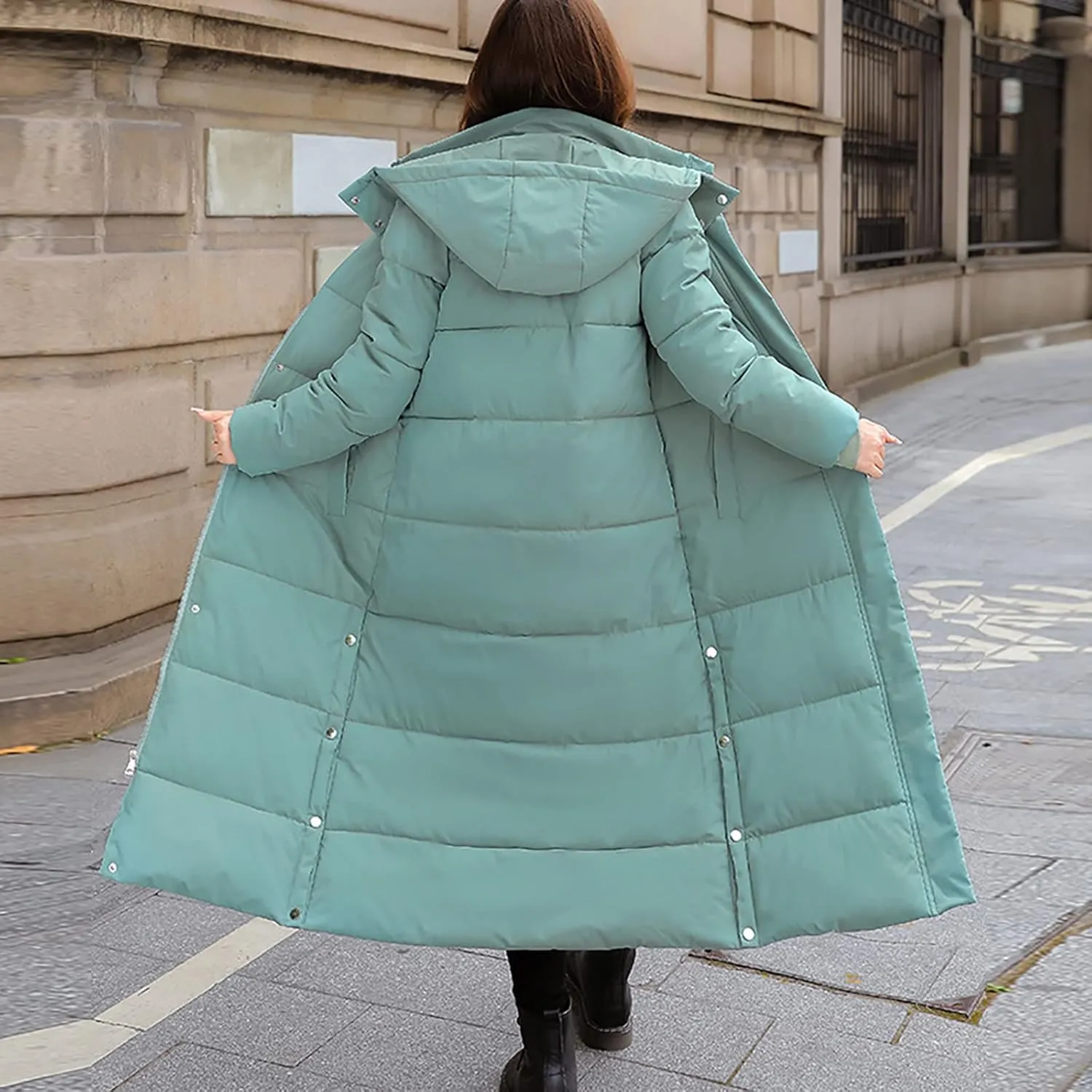 Long Puffer Coat Women with Hood Full Zip Puffer Jacket Padded Down Jacket Quilted Insulated Jacket Fashion Winter Coat