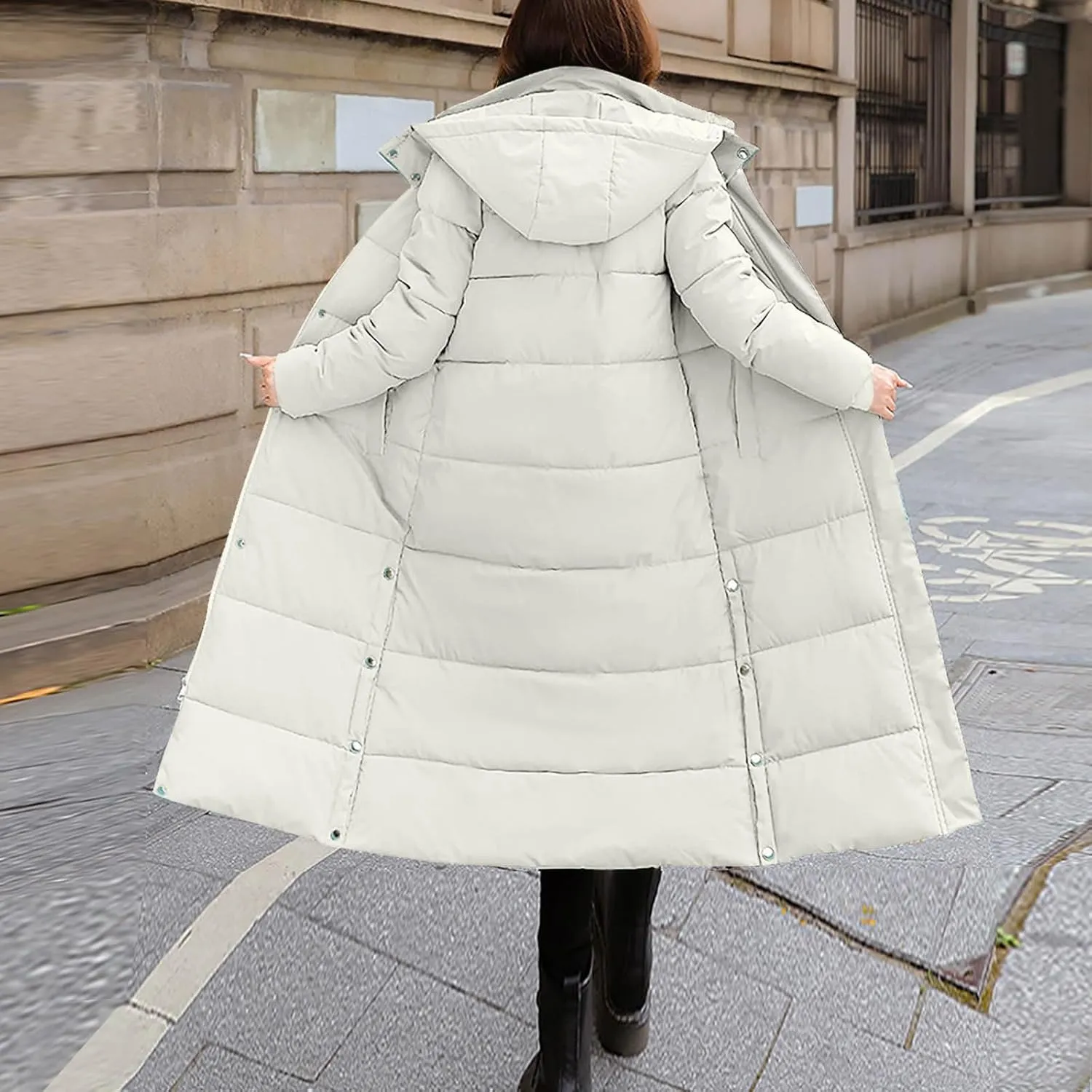 Long Puffer Coat Women with Hood Full Zip Puffer Jacket Padded Down Jacket Quilted Insulated Jacket Fashion Winter Coat