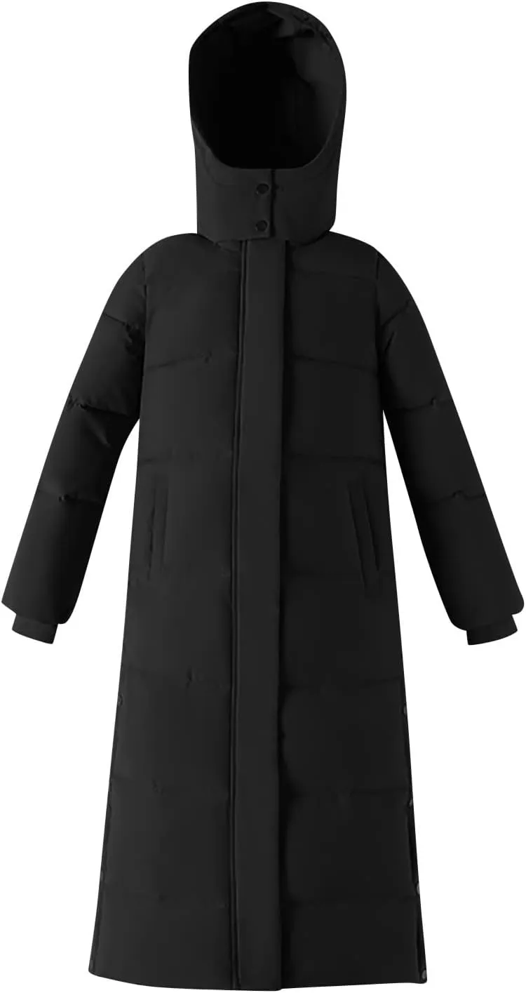 Long Puffer Coat Women with Hood Full Zip Puffer Jacket Padded Down Jacket Quilted Insulated Jacket Fashion Winter Coat