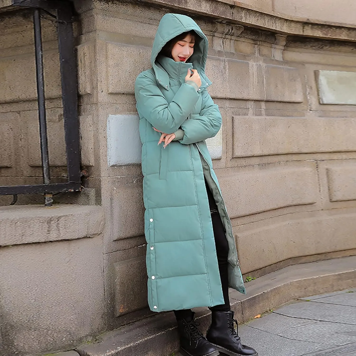 Long Puffer Coat Women with Hood Full Zip Puffer Jacket Padded Down Jacket Quilted Insulated Jacket Fashion Winter Coat