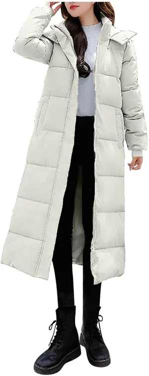 Long Puffer Coat Women with Hood Full Zip Puffer Jacket Padded Down Jacket Quilted Insulated Jacket Fashion Winter Coat