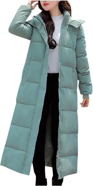 Long Puffer Coat Women with Hood Full Zip Puffer Jacket Padded Down Jacket Quilted Insulated Jacket Fashion Winter Coat