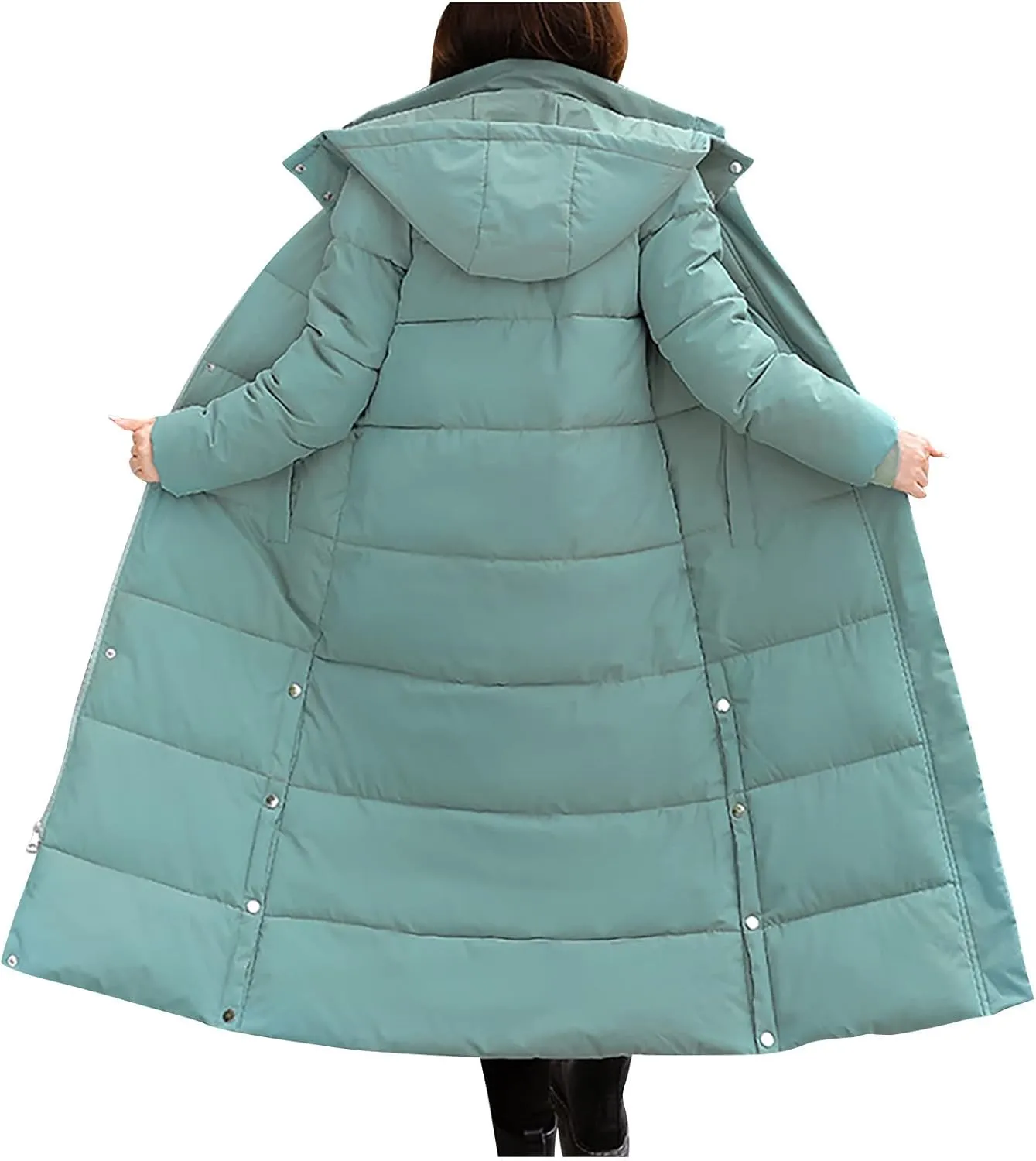 Long Puffer Coat Women with Hood Full Zip Puffer Jacket Padded Down Jacket Quilted Insulated Jacket Fashion Winter Coat
