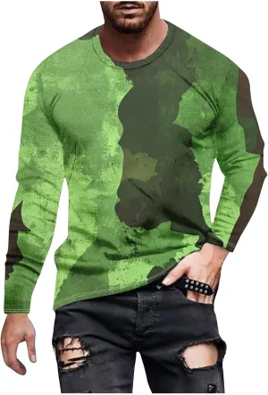 Long Sleeve Shirts for Men Camouflage Print Casual Stylish Workout Crewneck Cotton Sweatshirts Loose Fit Pullover Tees