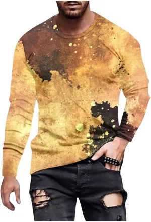 Long Sleeve Shirts for Men Camouflage Print Casual Stylish Workout Crewneck Cotton Sweatshirts Loose Fit Pullover Tees